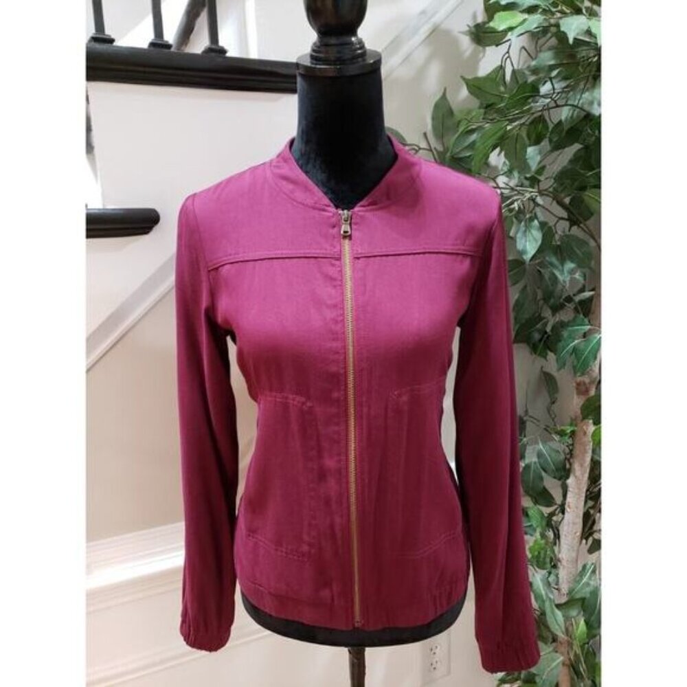 Merona Womens Red Solid Lyocell Long Sleeve Casual Full Zipper Jacket Size Small